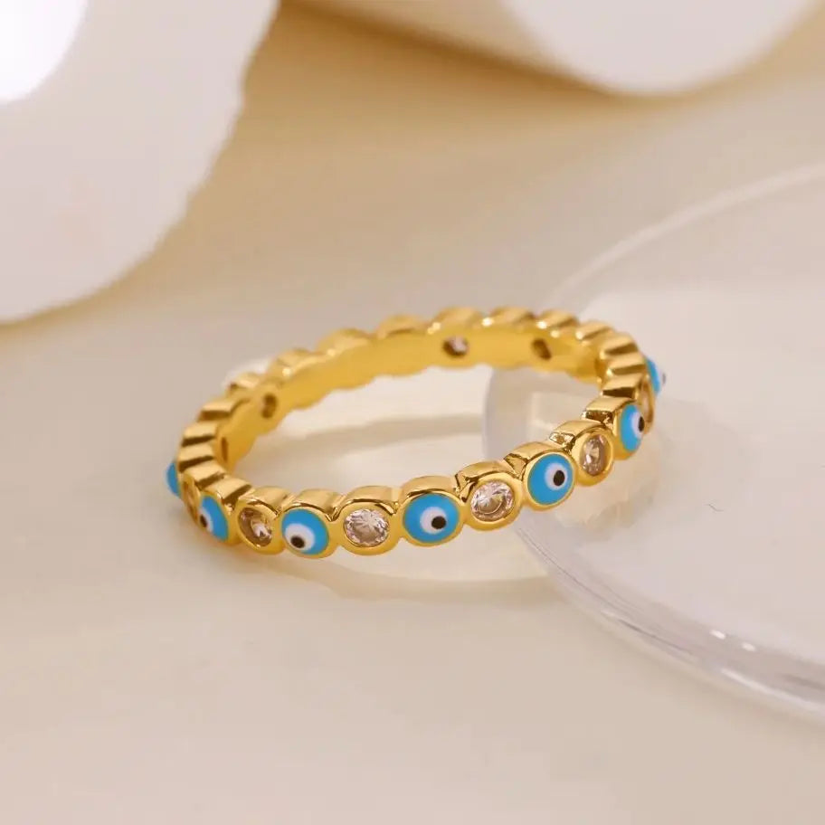 Zircon Evil Eye Rings For Women Gold Color Stainless Steel Evil Eye Finger Ring Lucky Aesthetic Turkish Waterproof Jewelry Gift