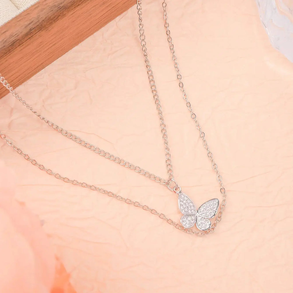 New Shiny Butterfly Necklace Ladies Exquisite Double Layer Clavicle Chain Necklace Jewelry for Ladies Gift