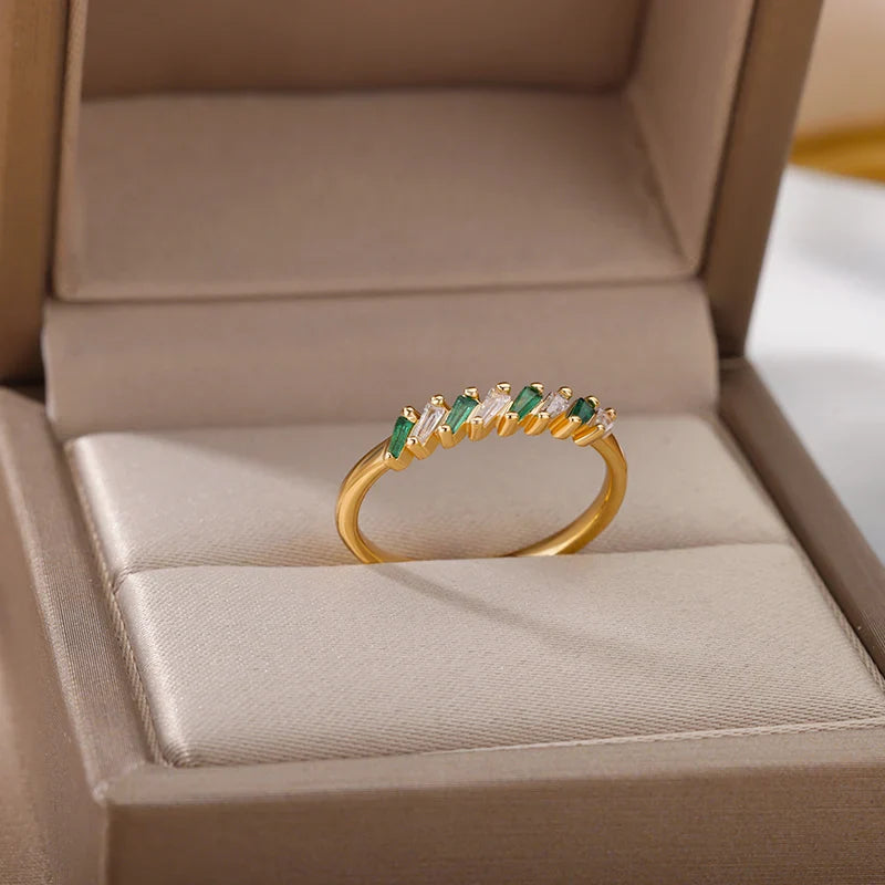 Colorful Zircon Rings For Women Gold Color Stainless Steel Fashion Cubic Zirconia Ring 2023 Trend Aesthetic Wedding Jewelry Gift
