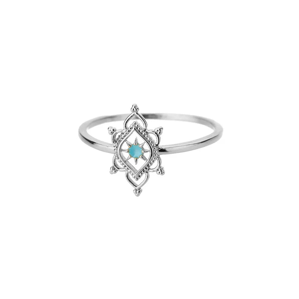 Stainless Steel Lotus Flower Ring for Women Gold Color Vintage Stone Opal Oval Flower Ring Fashion Aesthetic Jewelry Gift