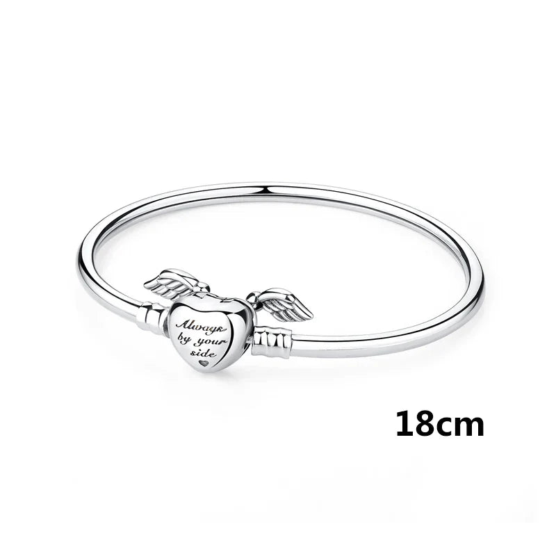 Original 925 Sterling Silver Bracelets Bangles Love Family Friends Heart Charms Beads Bangle For Women DIY Luxury Jewelry Gift