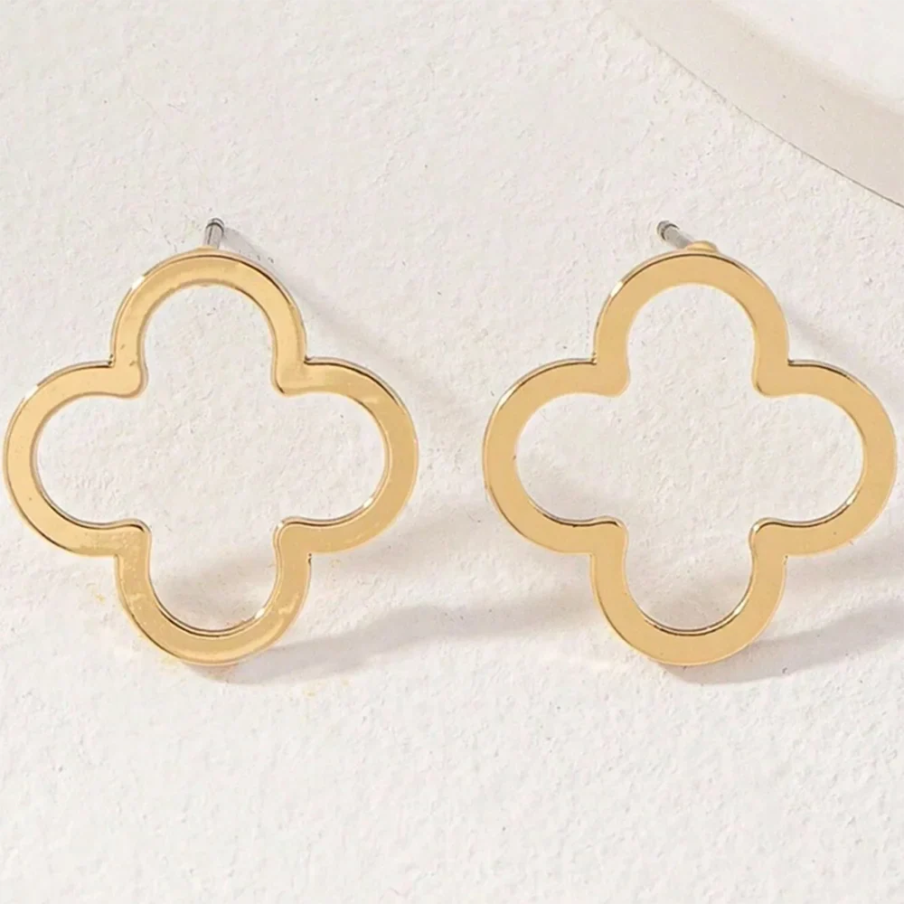 DOTIFI Stainless Steel Creative Hollow Four Plum Blossom Simple Style Four-Leaf Clover Handmade DIY Earrings Jewelry Accessories