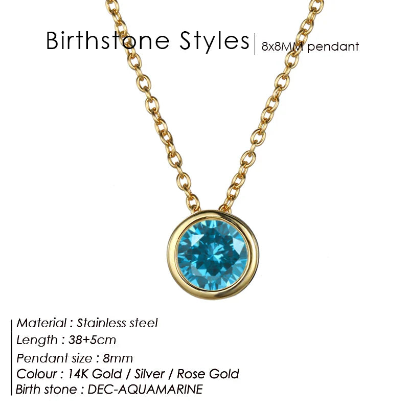 Classic Stainless Steel Necklace Women Designer Luxury Jewelry Gold Color Bride Statement 12 Birthstone Necklace