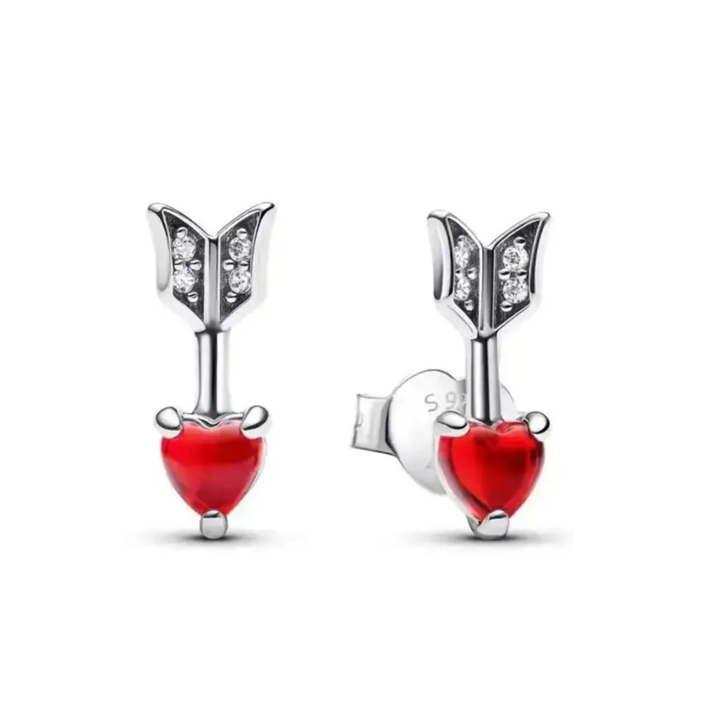 European New 925 Silver White Pink Stone Red Bow Stud Earrings, Fit Women's Festival Exquisite Charm Jewelry Gifts