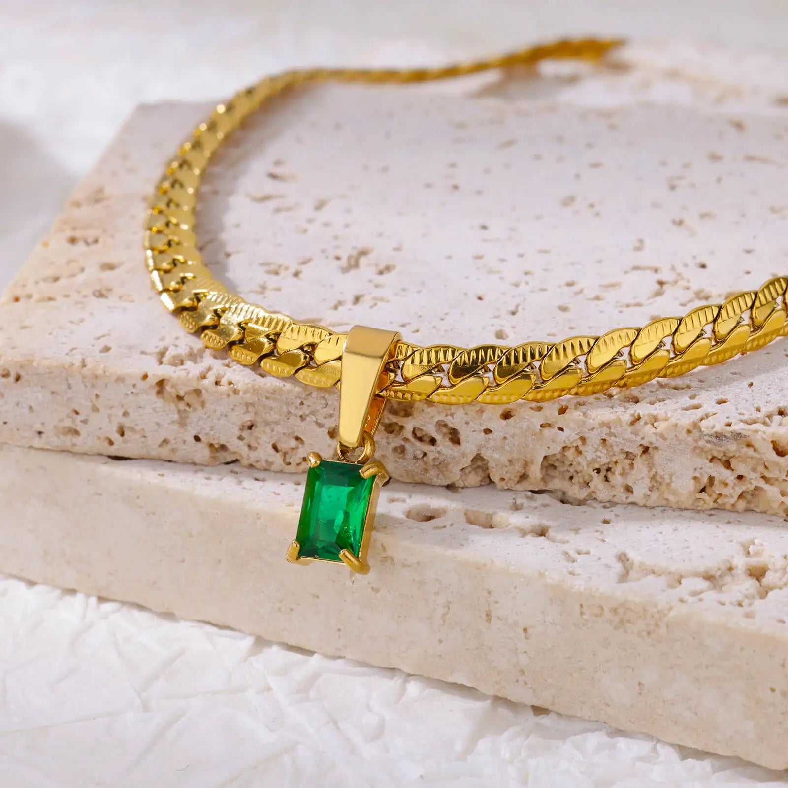 Vintage Square Zircon Thick Chain Necklace For Women Stainless Steel Gold Color Choker Necklace Wedding Waterproof Jewelry Gift
