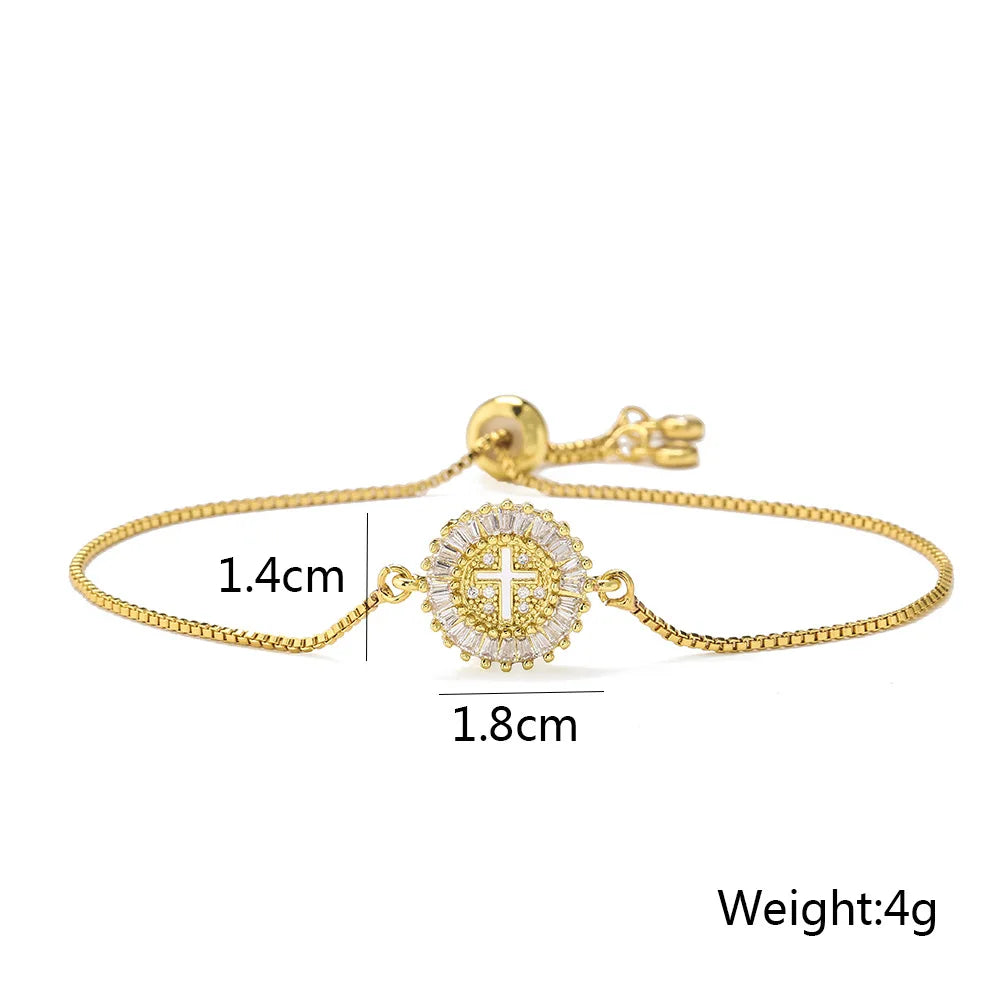 NEWBUY 2026 Fashion Gold Color Box Chain Virgin Mary Charm Bracelets For Women Shiny CZ Zircon Jewelry