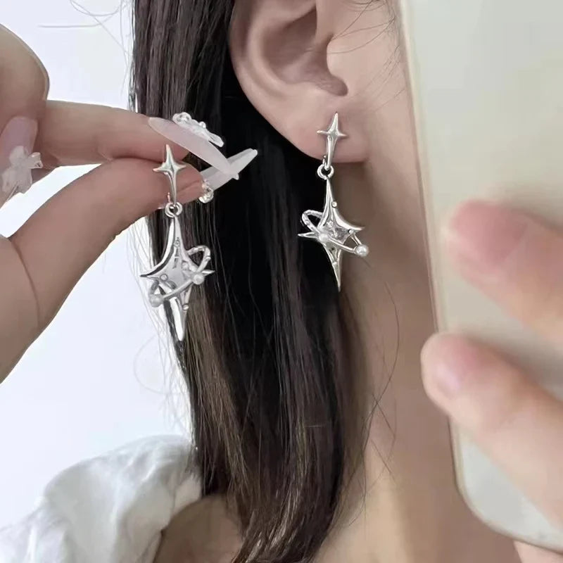 Y2K Star Drop Earrings Cool Girl Harajuku Creative Planet Pearl Crystal Stars Earings Korean Fashion for Women PunkJewelry