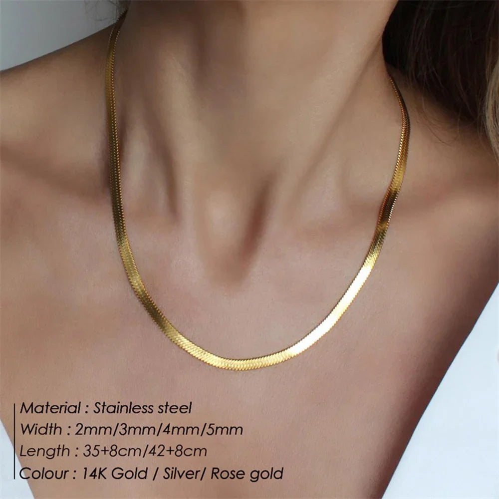 SUNIBI Stainless Steel Snake Chain Necklace for Woman Gifts Choker Herringbone Gold Color Necklaces Women Jewelry Wholesale