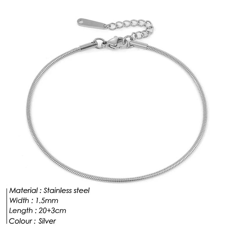 SUNIBI Stainless Steel Snake Chain Anklet for Women Summer Beach Gold Color Anklets Fashion Jewelry Dropshipping Wholesale