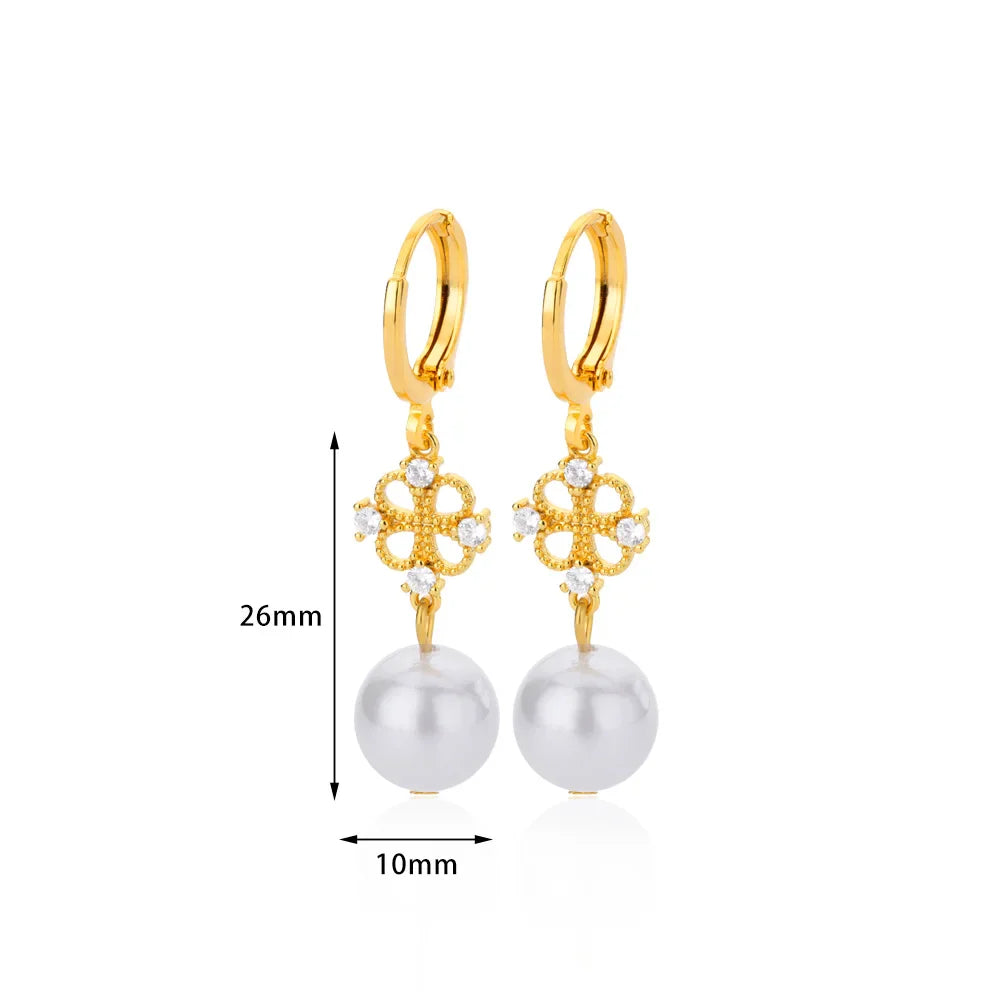 Zircon Natural Pearl Earrings For Women Gold Plated Stainless Steel Geometric Hoop Pearl Earring Wedding Bridesmaid Jewelry Gift
