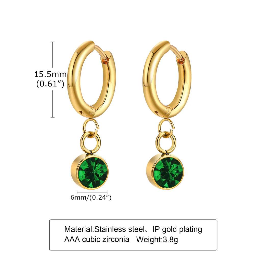 Retro Green Zircon Pendant Necklace For Women, Crystal Stone Chain Stainless Steel Gold Plated Luxury Birthday Gifts