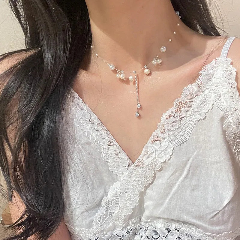 Y2K Crystal Butterfly Pendant Necklace Women Light Luxury Egirl Punk Heart Grunge Clavicle Chain Fashion Jewelry Party Gift 2023