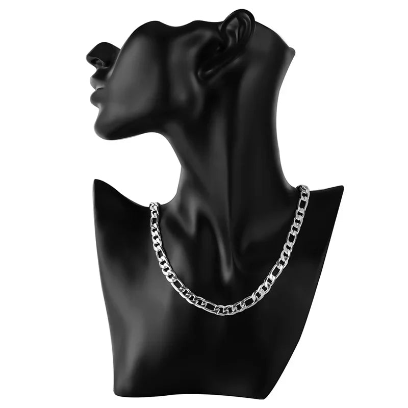 925 Sterling Silver Bracelet Necklace Jewelry Set Men And Women Classic 8MM Chain Fashion Charm Wedding Holiday Gift