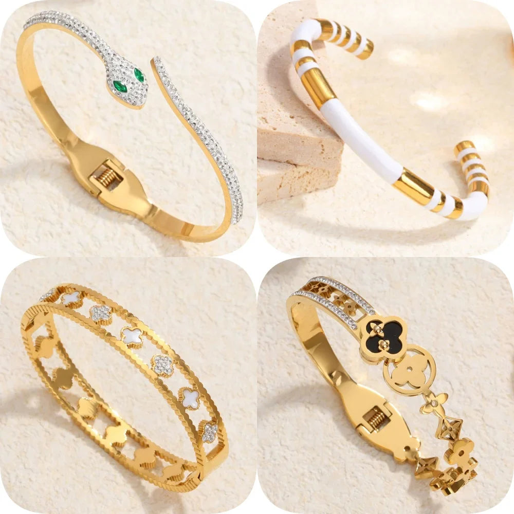 Classic stainless steel zircon enamel women's bracelet, high quality waterproof metal bracelet, wedding party jewelry