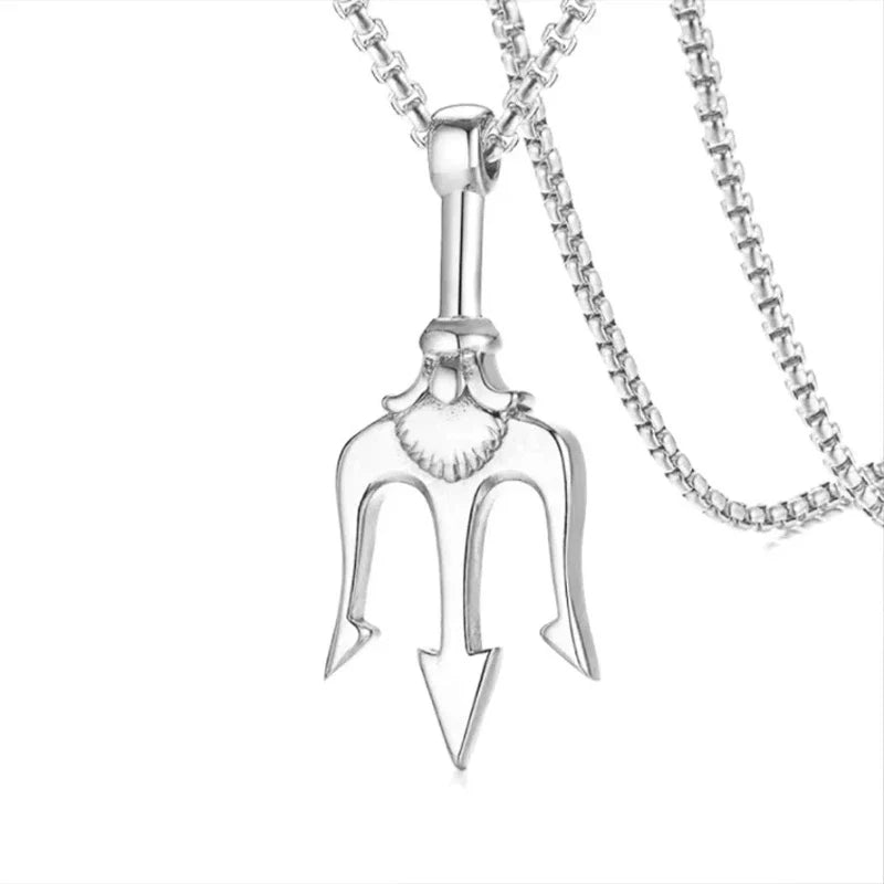 Street Men'sTitanium Steel Necklace Male Hipster Personality Hip Hop West Coast Style Trident Necklace Pendant