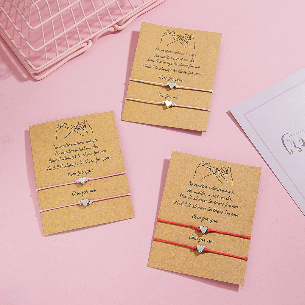 2 PCS Vintage Card Set Simple and Fashionable Popular Copper Love Adjustable Friendship Bracelet Valentine's Day Jewelry