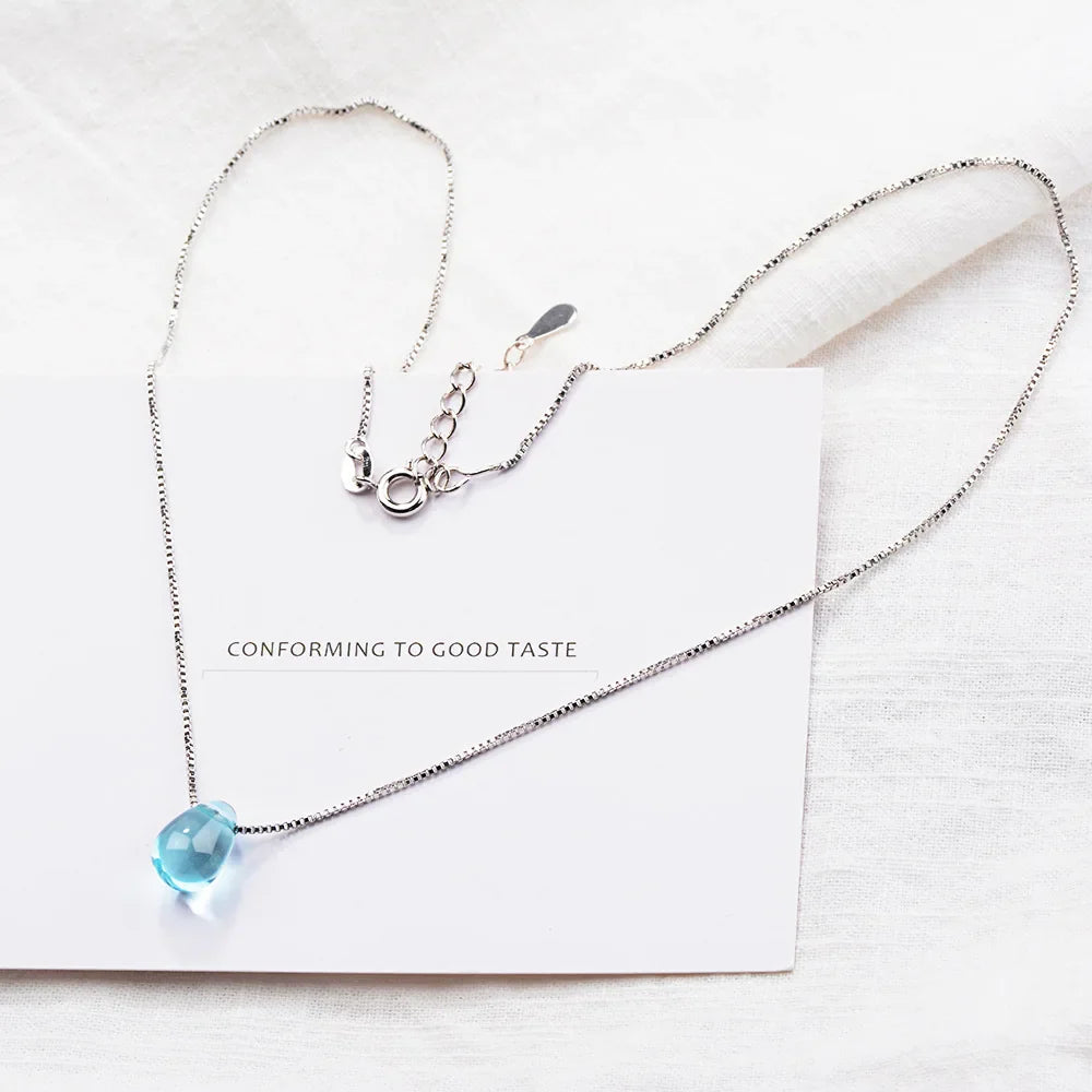 925 Sterling Silver Blue Lucky Crystal Pendants Necklaces For Women Vintage Luxury Jewelry Accessories Jewellery Trend 2024
