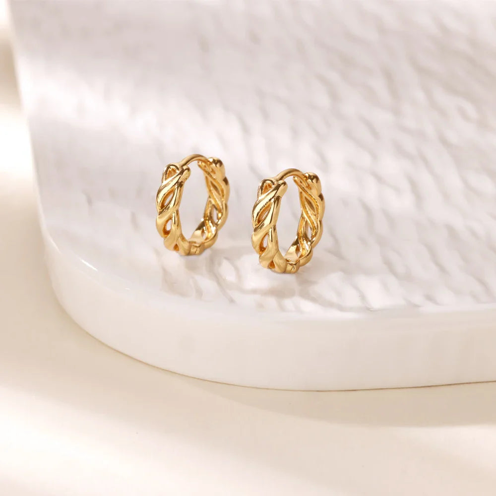 Vintage Hollow Twist Chain Hoop Earrings For Women Stainless Steel Gold Color Earring 2025 Trend Wedding Jewelry pendientes