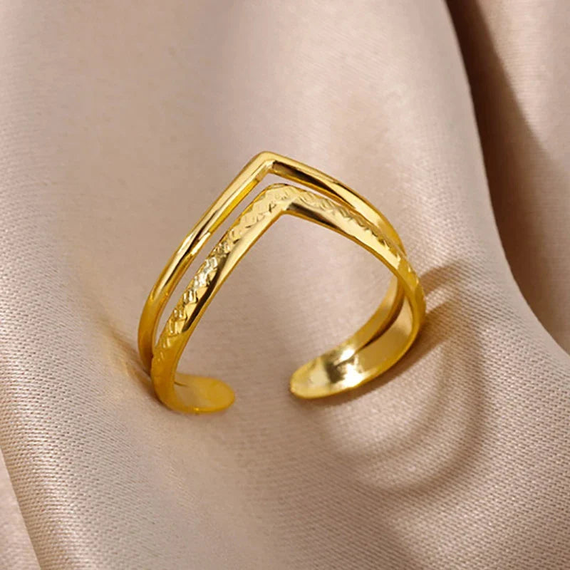 Stainless Steel Flower Rings for Women Gold Color Shell Starfish Multi Layer Hollow Out Ring Fashion Charm Jewelry Wedding Gifts