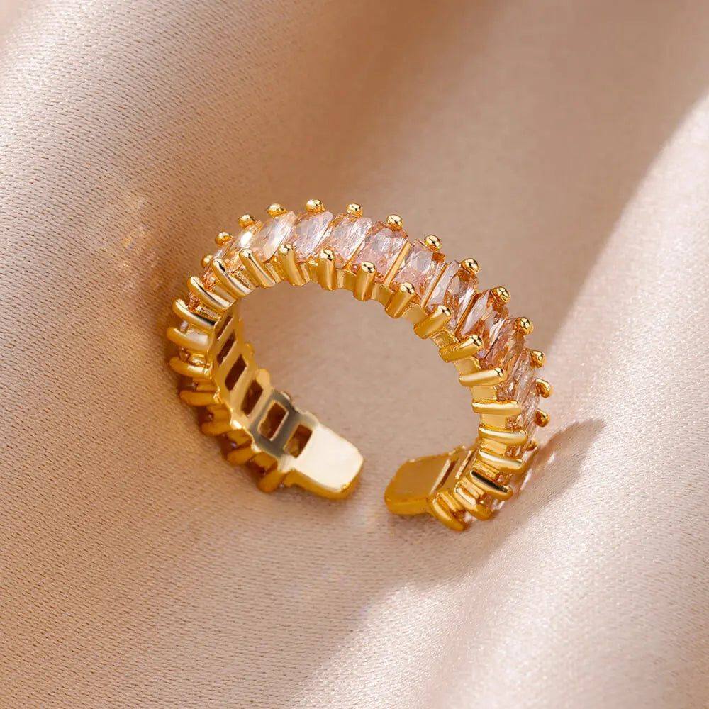 Colorful Zircon Rings For Women Gold Color Stainless Steel Fashion Cubic Zirconia Ring 2023 Trend Aesthetic Wedding Jewelry Gift