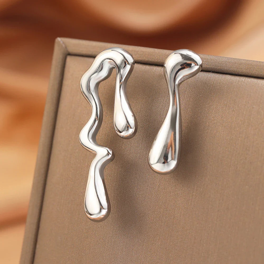 Stainless Steel Earrings Minimalist Design Irregular Asymmetrical Geometric Bent Earrings For Women Jewelry Commuter Pairing