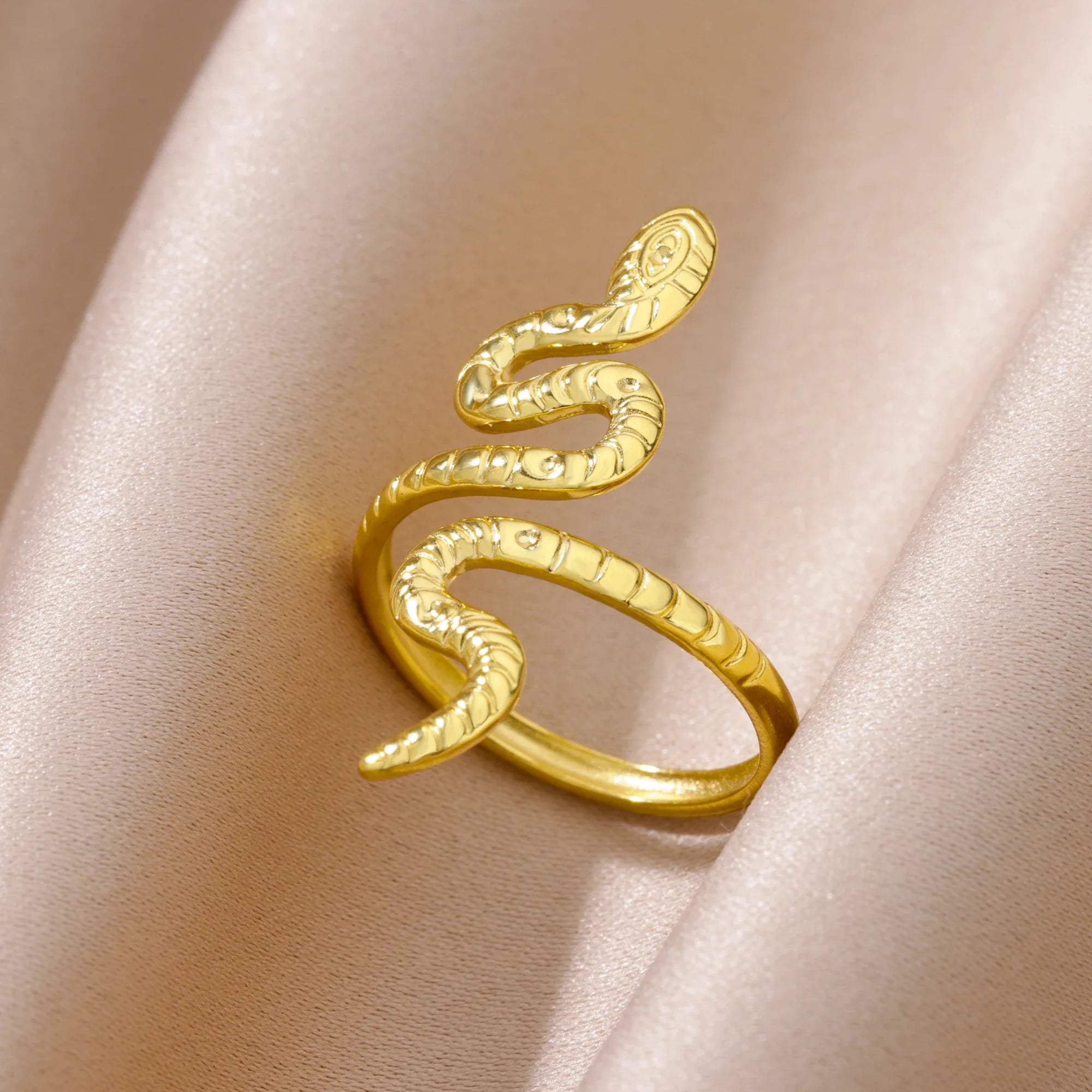 Zircon Snake Rings For Women Men Stainless Steel Gold Color Open Adjustable Ring Vintage Gothic Aesthetic Jewelry anillos mujer