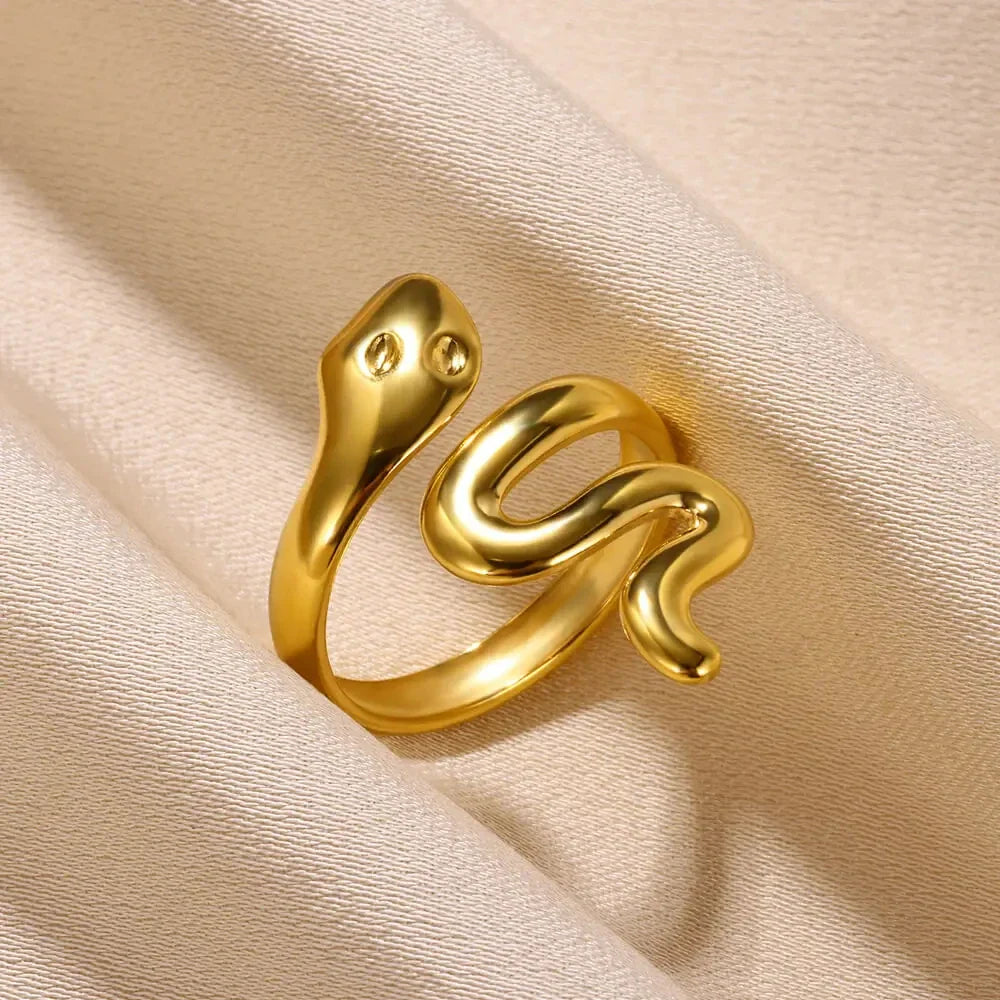 Stainless Steel Snake Rings For Women Men Vintage Gold Color Open Ring 2024 Trend Luxury Gothic Aesthetic Jewelry anillos mujer