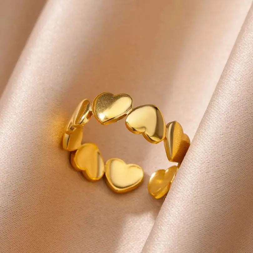 Heart Rings For Women Gold Color Stainless Steel Heart Opening Ring Wedding Aesthetic Accessories Party Jewelry Gift BFF anillos