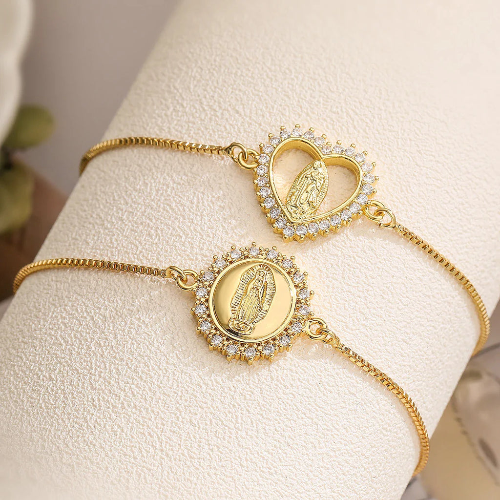 NEWBUY 2026 Fashion Gold Color Box Chain Virgin Mary Charm Bracelets For Women Shiny CZ Zircon Jewelry