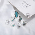 8Pcs/Set Rings Set Fashion Casual New Retro Set With Turquoise Carved Feather Ring Set High-grade Jewelry