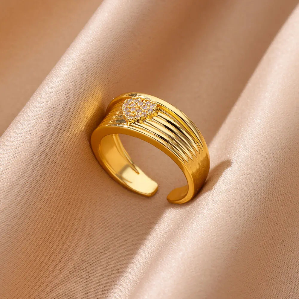Zircon Geometric Rings For Women Luxury Stainless Steel Gold Color Open Ring Trendy Wedding Party Aesthetic Jewerly Gift Femme