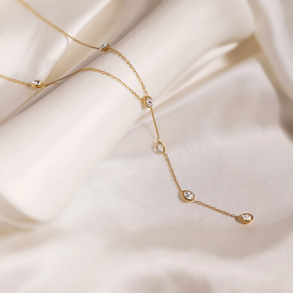 NEWBUY Fashion Gold Color Stainless Steel Choker Necklaces For Women Delicate White/Green/Red CZ Zircon Inlay Jewelry