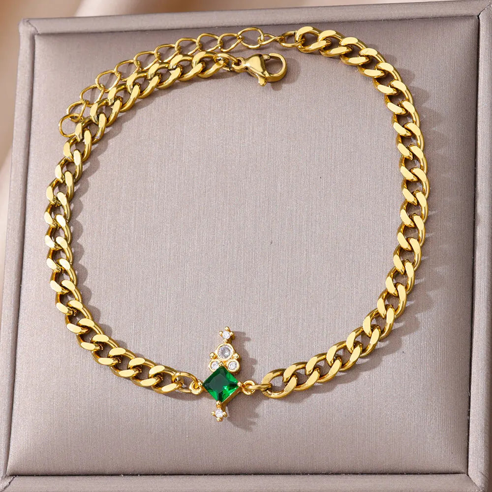 Zircon Cross Anklets For Women Gold Color Stainless Steel Cross Anklet Double Chain Summer Beach Party Jewelry Gift Accessories