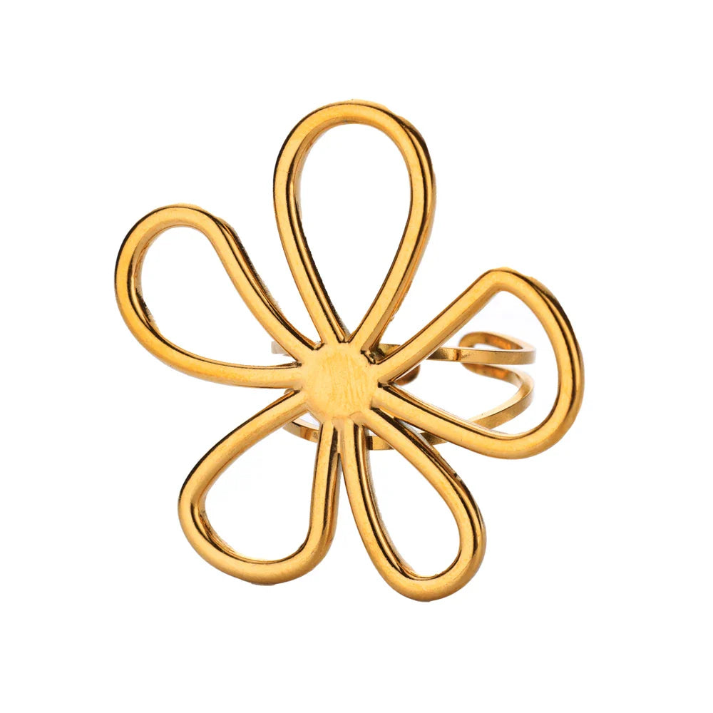 Stainless Steel Hollow Flower Open Rings for Women Trendy Aesthetic Wedding Couple Ring Femme Jewelry Accessories Gift anillos