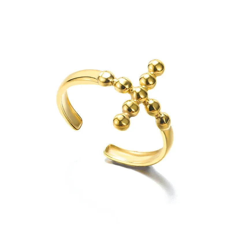 Vintage Jesus Cross Rings For Women Men Gold Color Stainless Steel Jesus Cross Adjustable Ring Religious Party Jewelry Gift
