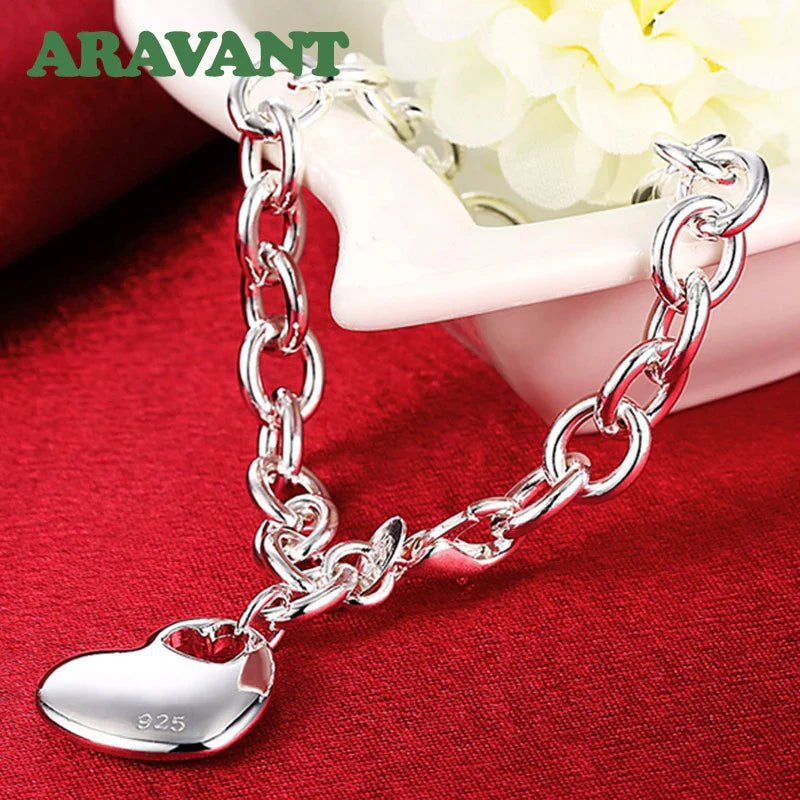 Aravant 925 Silver Bridal Jewelry Sets Love Heart Necklace Bracelets Set For Women Fashion Jewelry