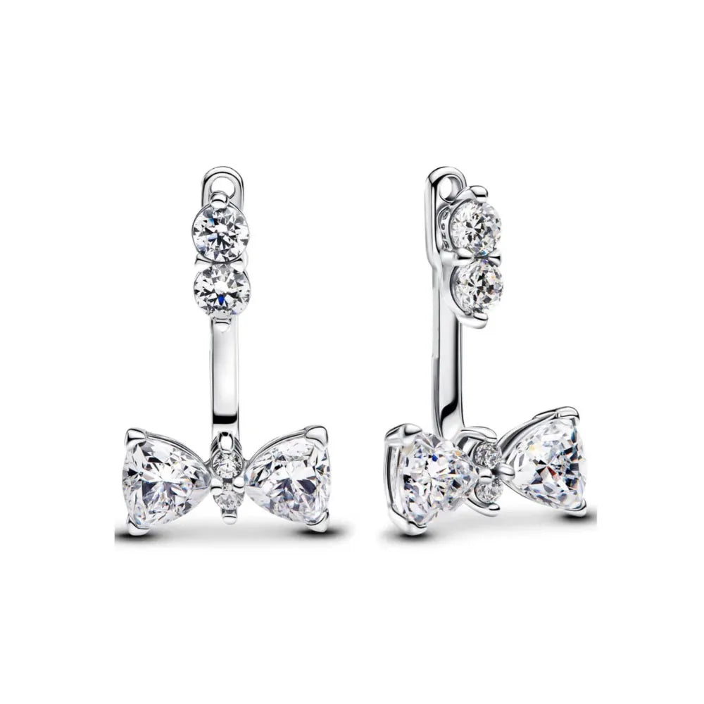 European New 925 Silver White Pink Stone Red Bow Stud Earrings, Fit Women's Festival Exquisite Charm Jewelry Gifts