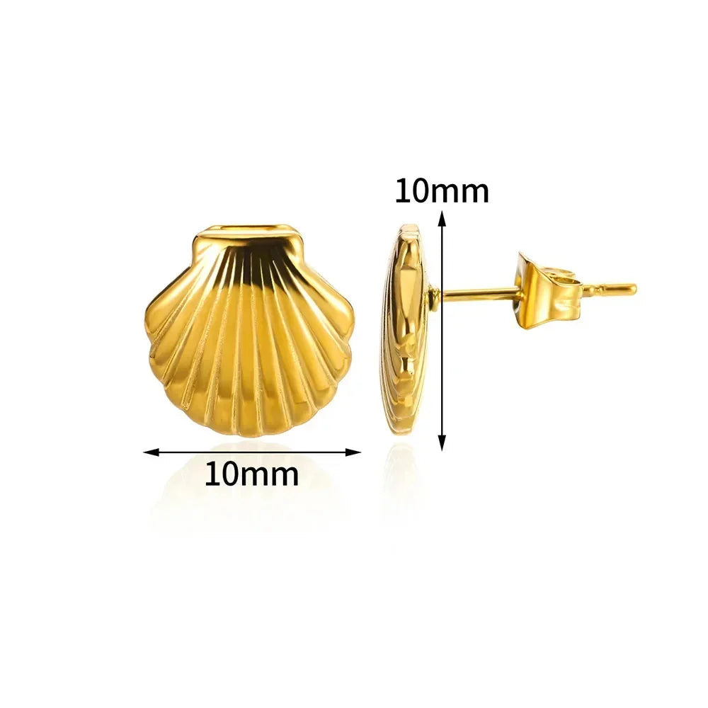 Stainless Steel Shell Stud Earring For Women Gold Color  Vintage Shell Piercing Earring 2024 Trend Wholesale Ocean Jewelry Gift