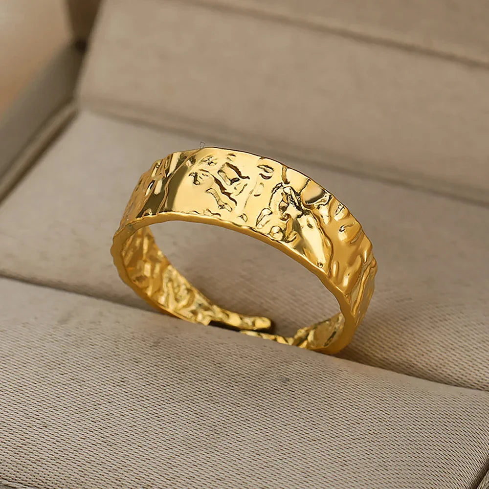 Stainless Steel Flower Rings for Women Gold Color Shell Starfish Multi Layer Hollow Out Ring Fashion Charm Jewelry Wedding Gifts