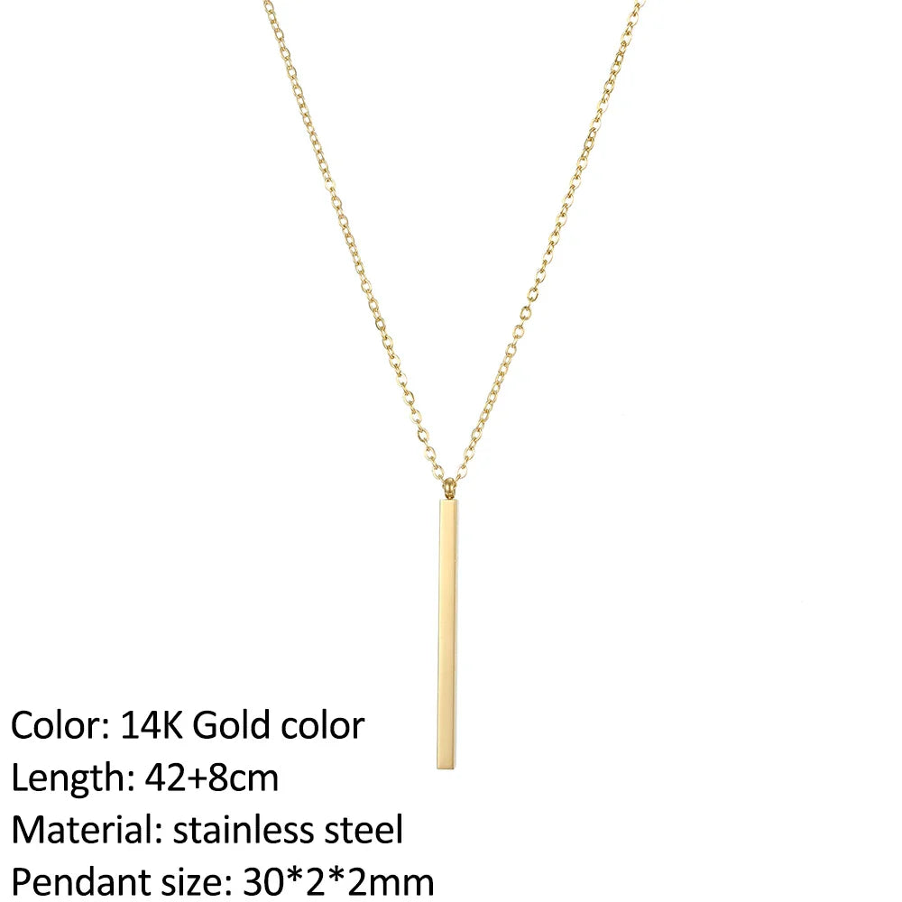 SUNIBI Vertical Bar Pendant Necklaces Stainless Steel Simple Long Lariat Chain Minimalist Dangle Necklace for Women Jewelry Gift