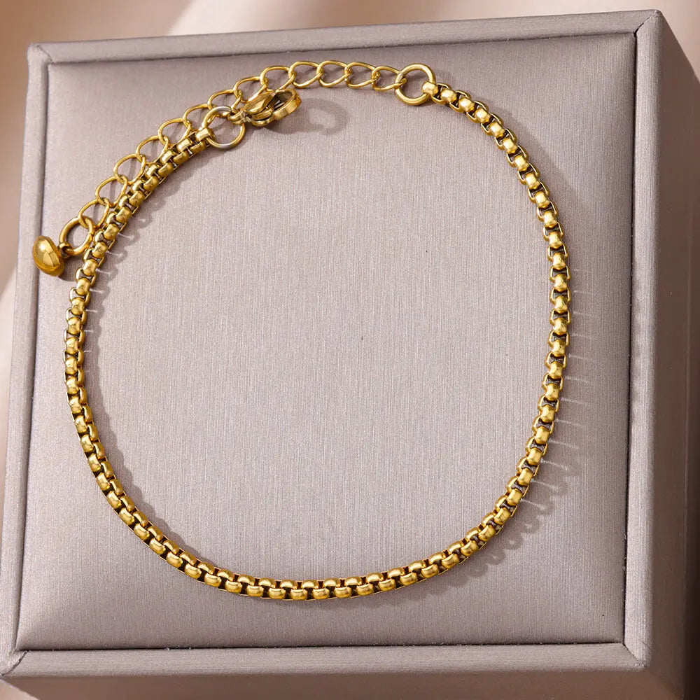 Zircon Circle Bead Anklets For Women Gold Color Stainless Steel Anklet Double Snake Chain Summer Beach Accessories Jewelry Gift