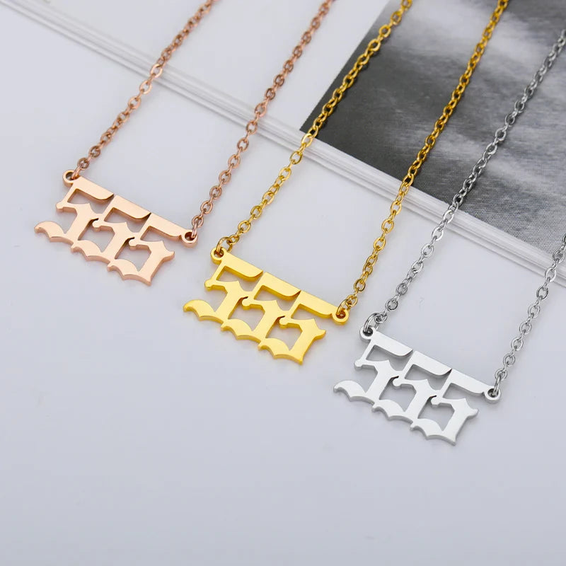 Vintage 111 444 555 666 777 888 999 Angel Number Necklace For Women Stainless Steel Chains Collar Choker Goth Aesthetic Jewelry