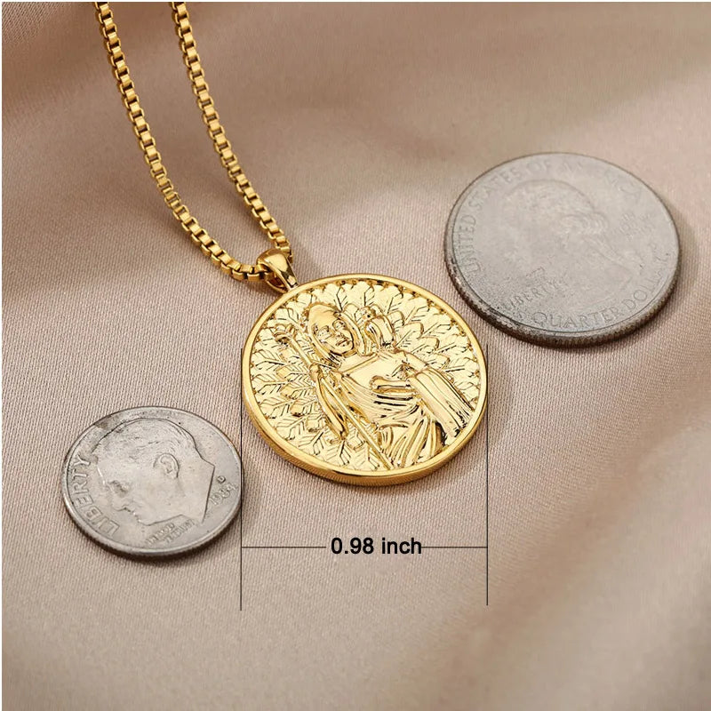 Aesthetic Athena Goddess Coin Necklace For Women Stainless Steel Vintage Charm Choker Necklace Jewelry collier femme