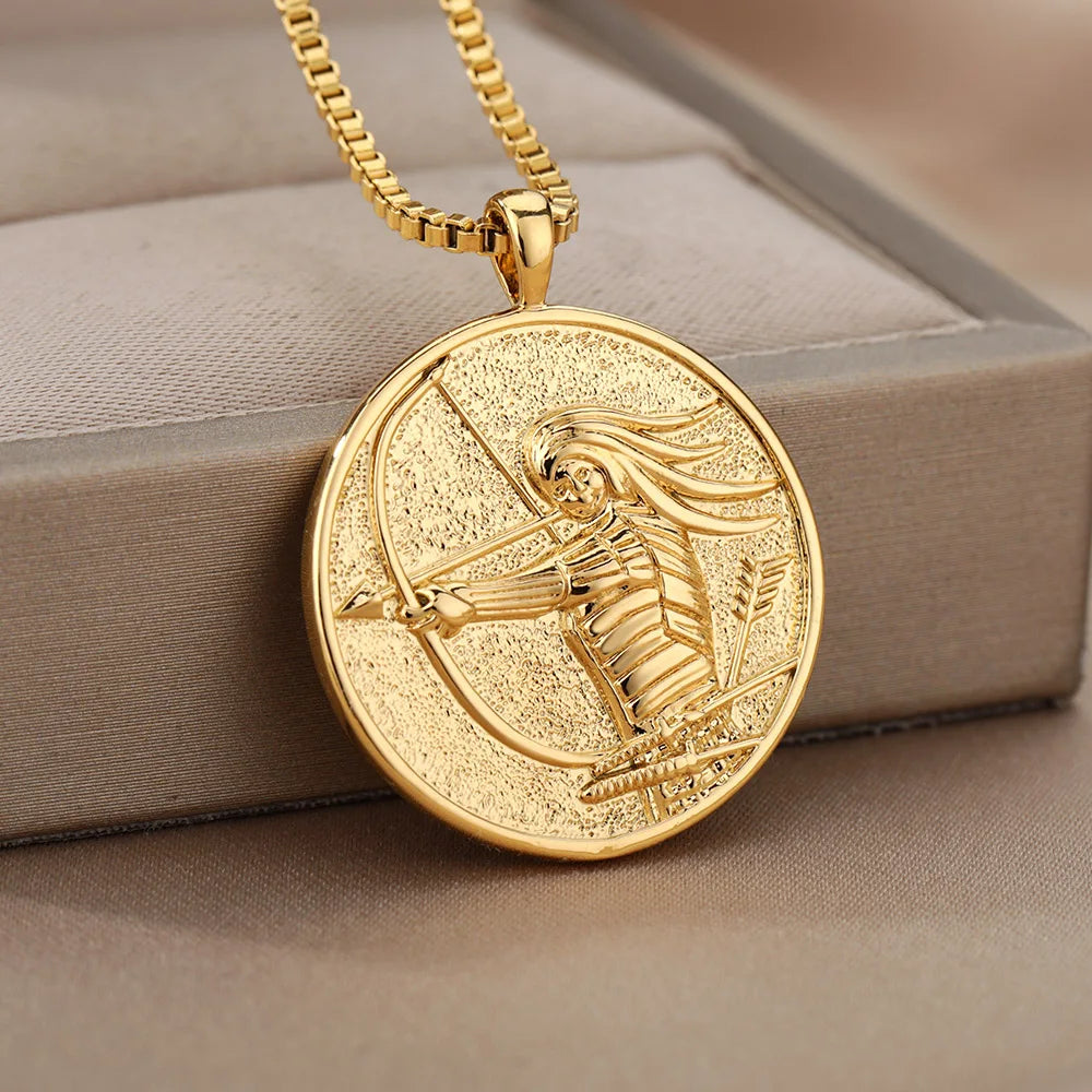 Aesthetic Athena Goddess Coin Necklace For Women Stainless Steel Vintage Charm Choker Necklace Jewelry collier femme