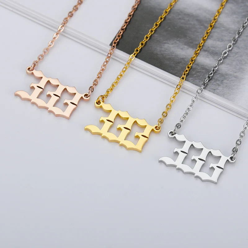 Vintage 111 444 555 666 777 888 999 Angel Number Necklace For Women Stainless Steel Chains Collar Choker Goth Aesthetic Jewelry