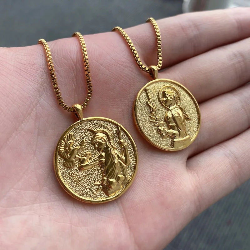 Aesthetic Athena Goddess Coin Necklace For Women Stainless Steel Vintage Charm Choker Necklace Jewelry collier femme