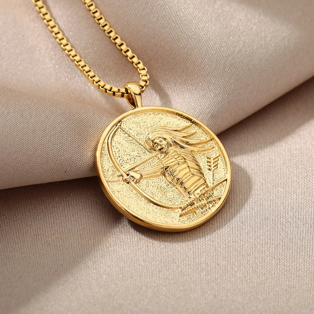 Aesthetic Athena Goddess Coin Necklace For Women Stainless Steel Vintage Charm Choker Necklace Jewelry collier femme